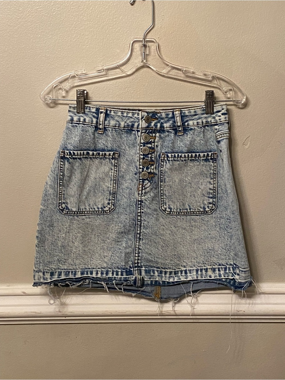 SO Light Wash Button-Front Denim Mini Skirt